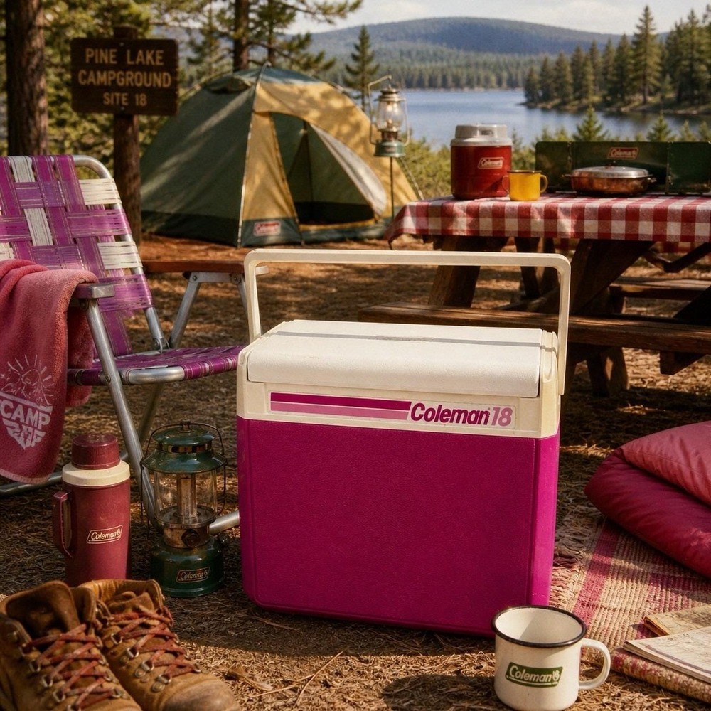 Vintage 1988 Coleman 18 Flip Lid Pink Cooler Model 5210 Retro Cup Holder USA